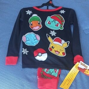 Pokemon Kids Pajama Set - Black and Red with Character Prints